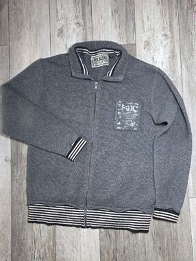 Fox Racing Vintage Y2K Embroidered Lambs Wool Blend Knit Full Zip Sweater Sz Lg